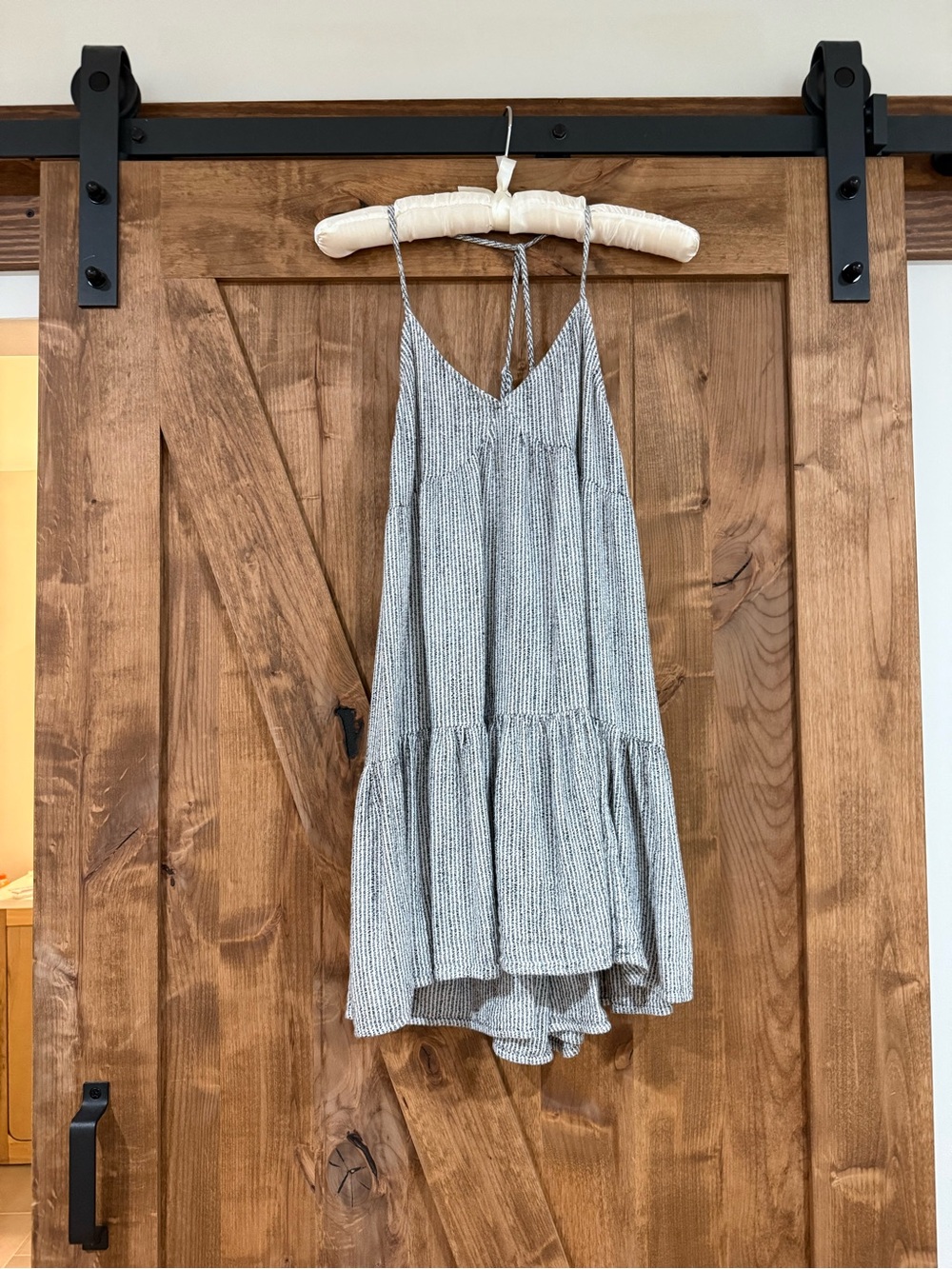 aerie Striped Tiered Mini Dress - Gray/White